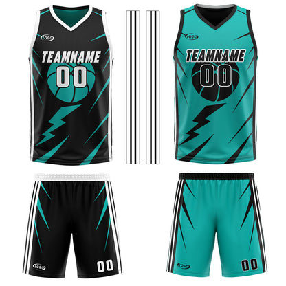 Custom Black Cyan Reversible Basketball Suit for Adults and Kids Personalized Jersey