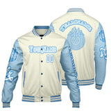 Custom White Blue Letterman Varsity Jacket Personalized Embroidery Printing