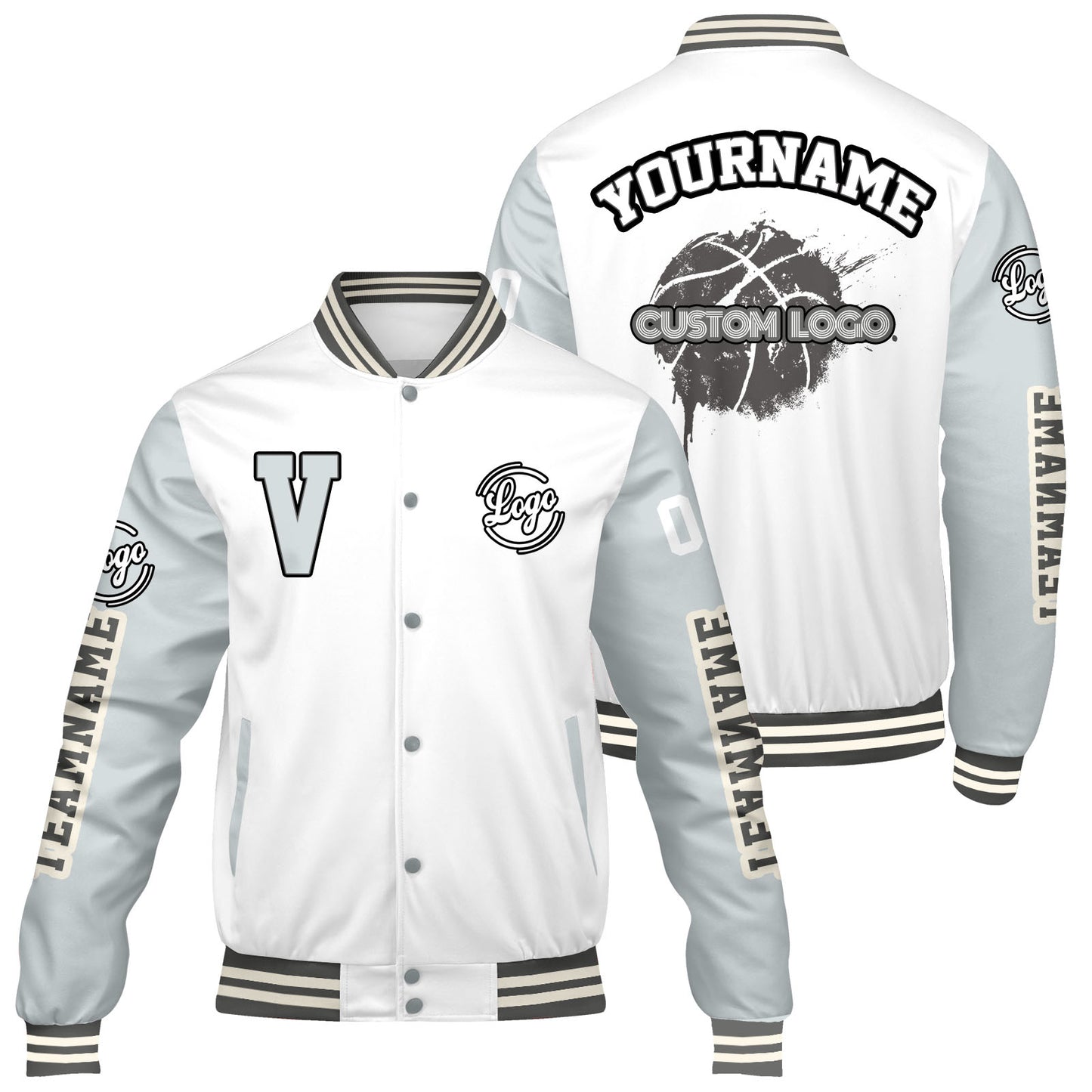 Custom White Grey Varsity Jackets for Men Women Youth Personalized Letterman Jackets