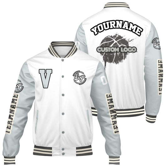 Custom White Grey Varsity Jackets for Men Women Youth Personalized Letterman Jackets