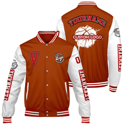 Custom Dull Orange White Varsity Jackets for Men Women Youth Personalized Letterman Jackets