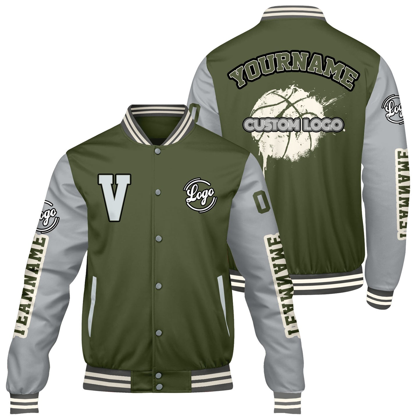 Custom Olive Green Grey Varsity Jackets for Men Women Youth Personalized Letterman Jackets
