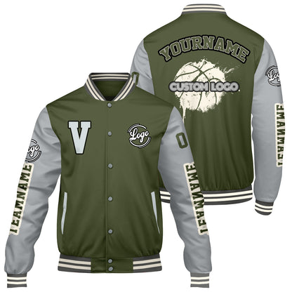 Custom Olive Green Grey Varsity Jackets for Men Women Youth Personalized Letterman Jackets
