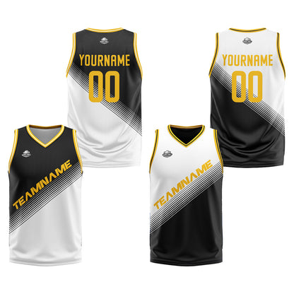Custom Black White Reversible Basketball Suit for Adults and Kids Personalized Jersey
