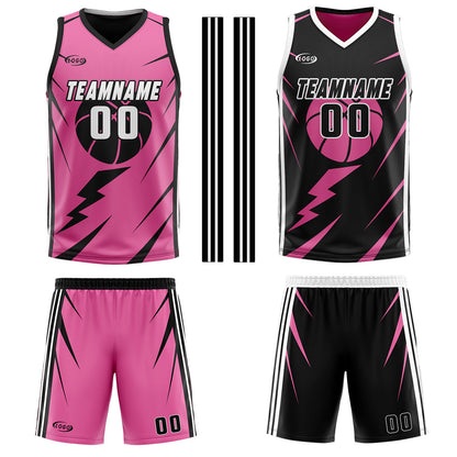 Custom Pink Black Reversible Basketball Suit for Adults and Kids Personalized Jersey