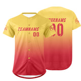 Custom Yellow Light Red Baseball Jersey Personalized Gradient Team Uniforms Shirt with Name Number