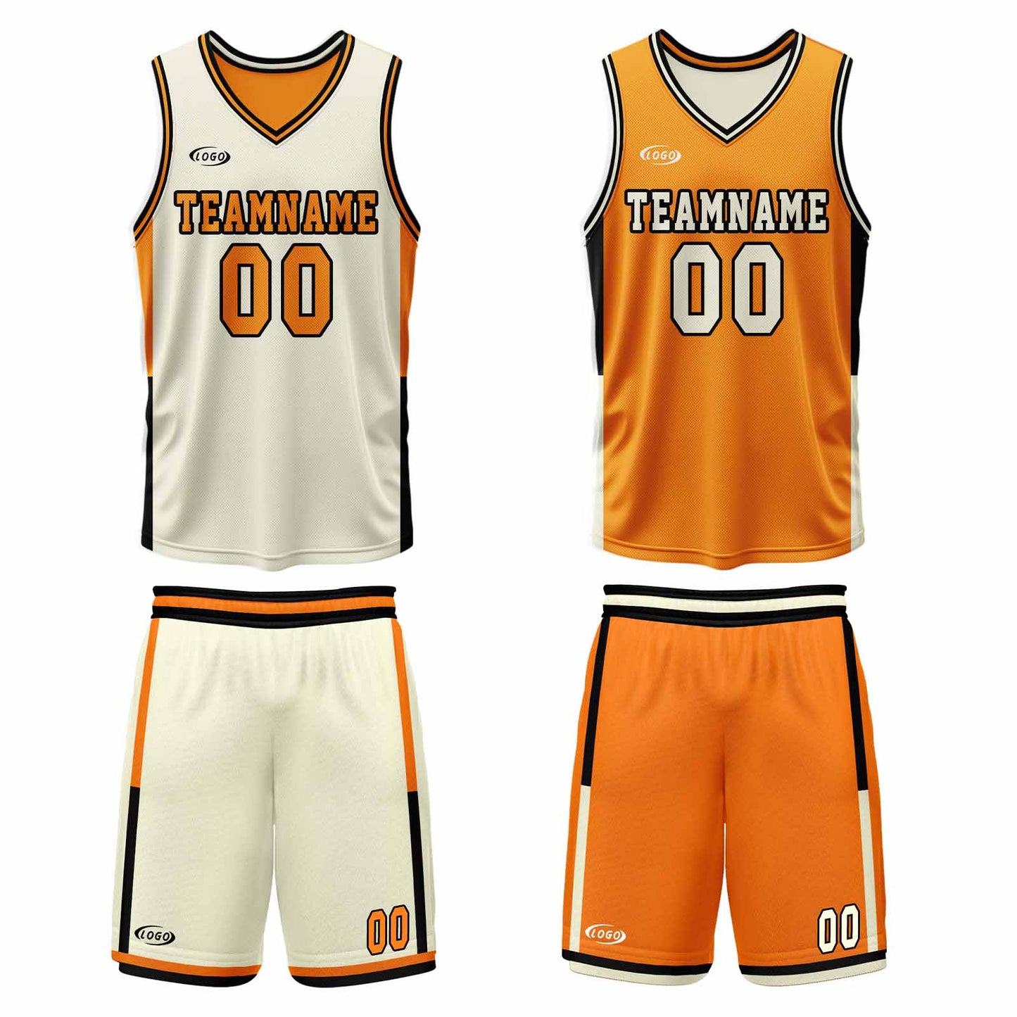 Custom Cream Orange Reversible Basketball Suit for Adults and Kids Personalized Jersey