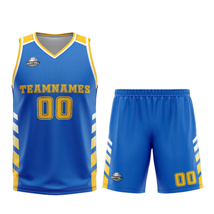 Custom Blue Yellow Basketball Jersey Uniform Suit Printed Your Logo Name Number