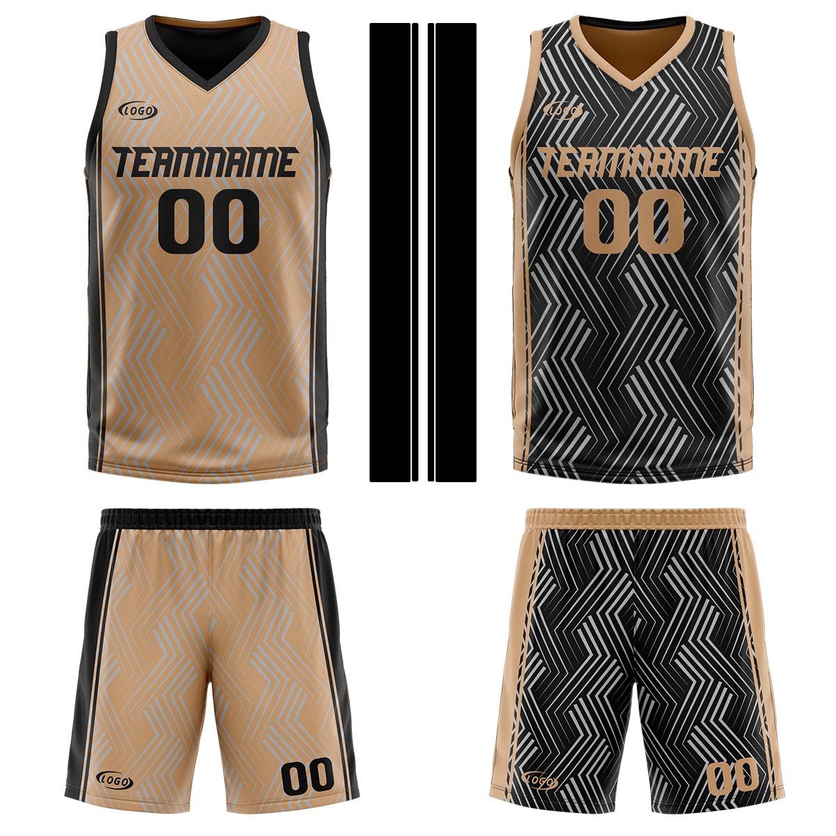 Custom Brown Black Reversible Basketball Suit for Adults and Kids Personalized Jersey