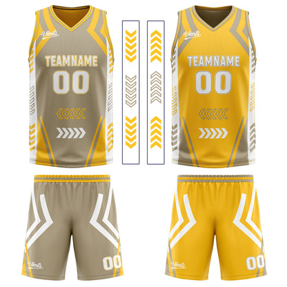 Custom Grey Yellow Reversible Basketball Suit for Adults and Kids Personalized Jersey