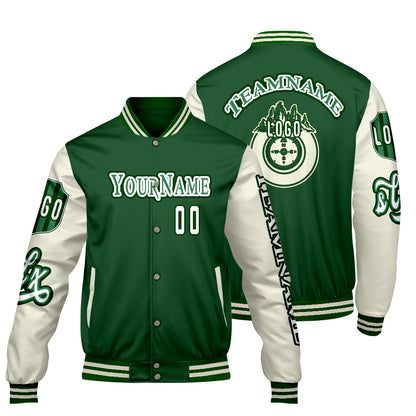 Custom Green White Letterman Varsity Jacket Personalized Embroidery Printing