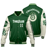Custom Green White Letterman Varsity Jacket Personalized Embroidery Printing