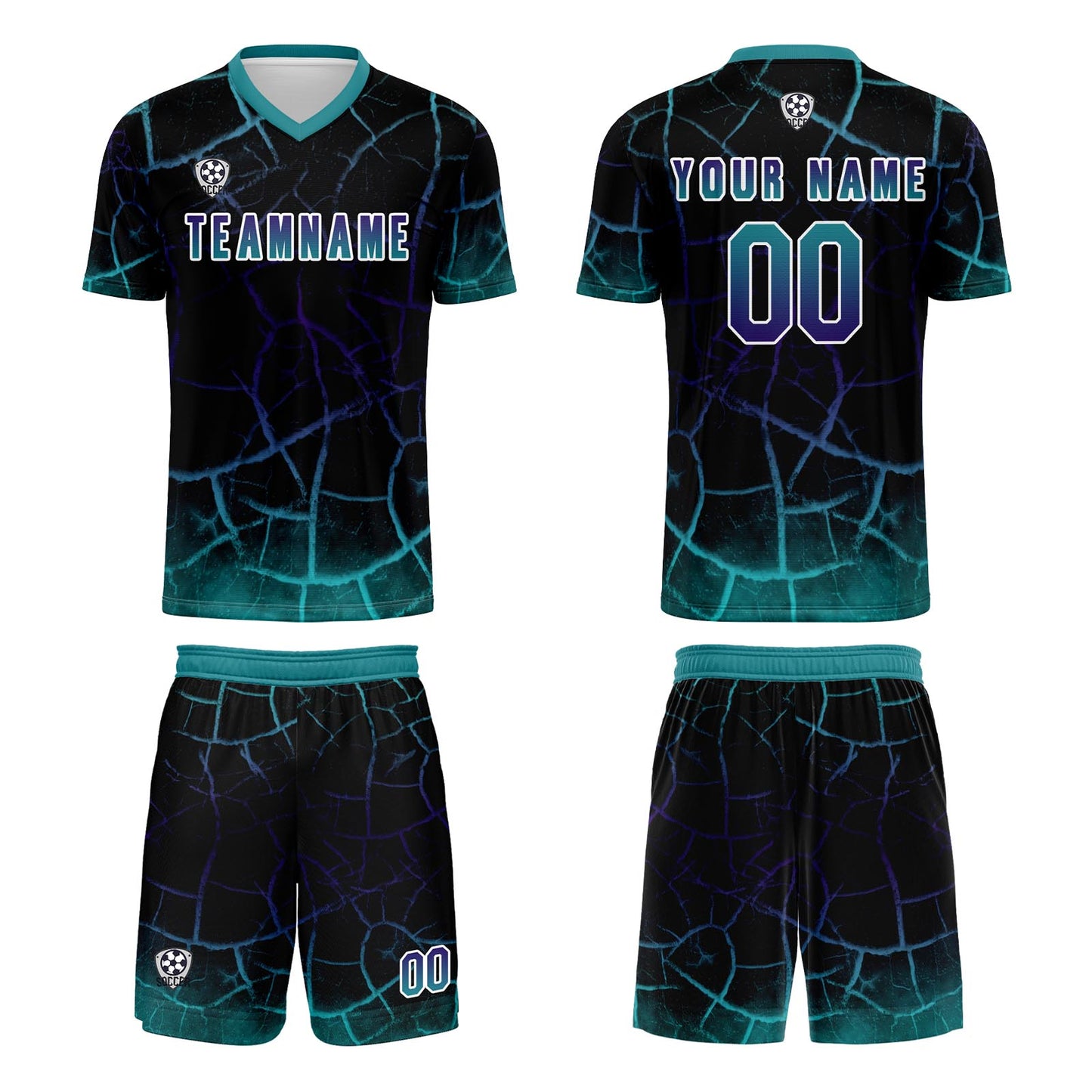 Custom Black Cyan Soccer Uniform Jersey Kids Adults Personalized Set Jersey Shirt