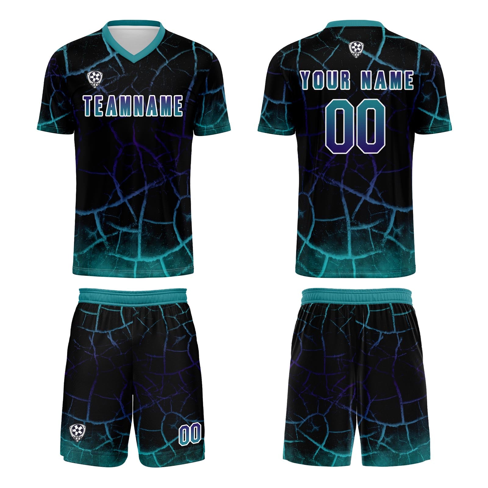 Custom Black Cyan Soccer Uniform Jersey Kids Adults Personalized Set Jersey Shirt