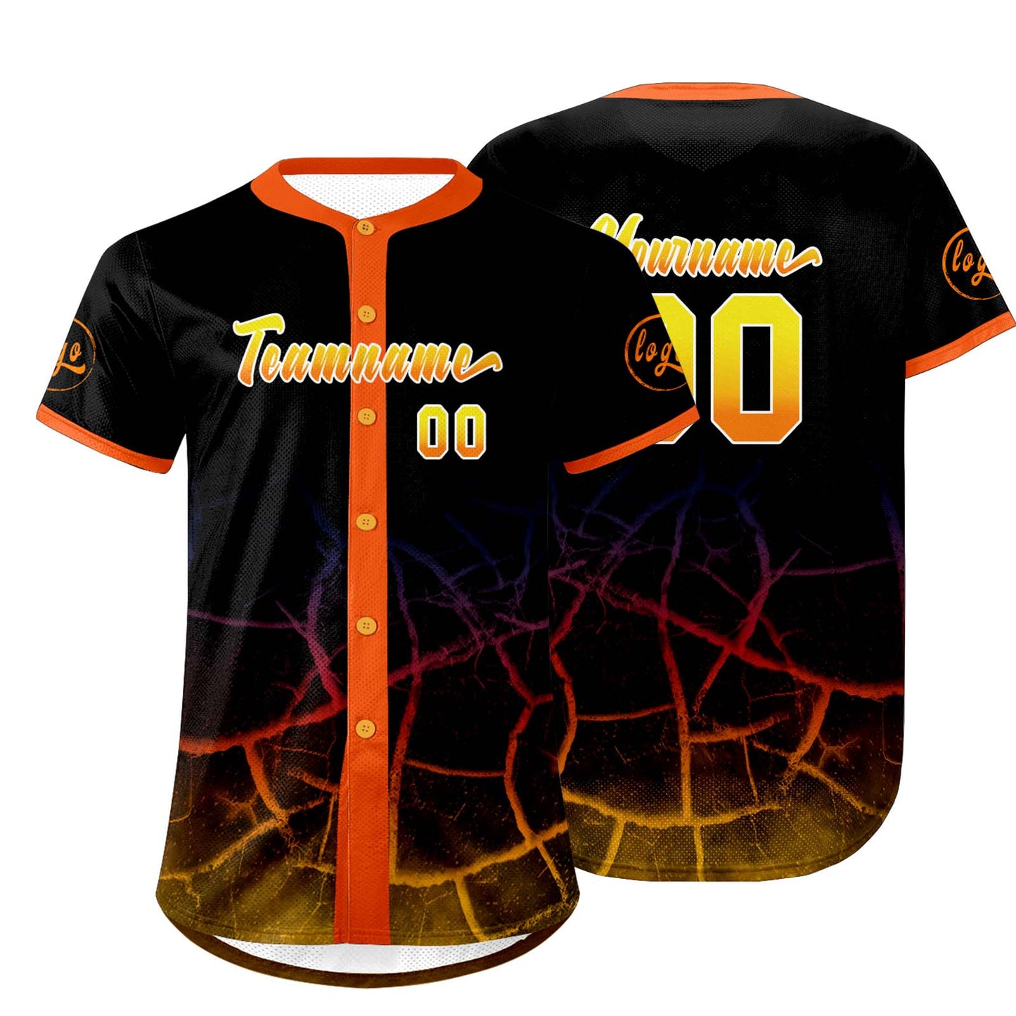 Custom Black Orange Yellow Baseball Jersey Personalized Gradient Team Uniforms Shirt with Name Number
