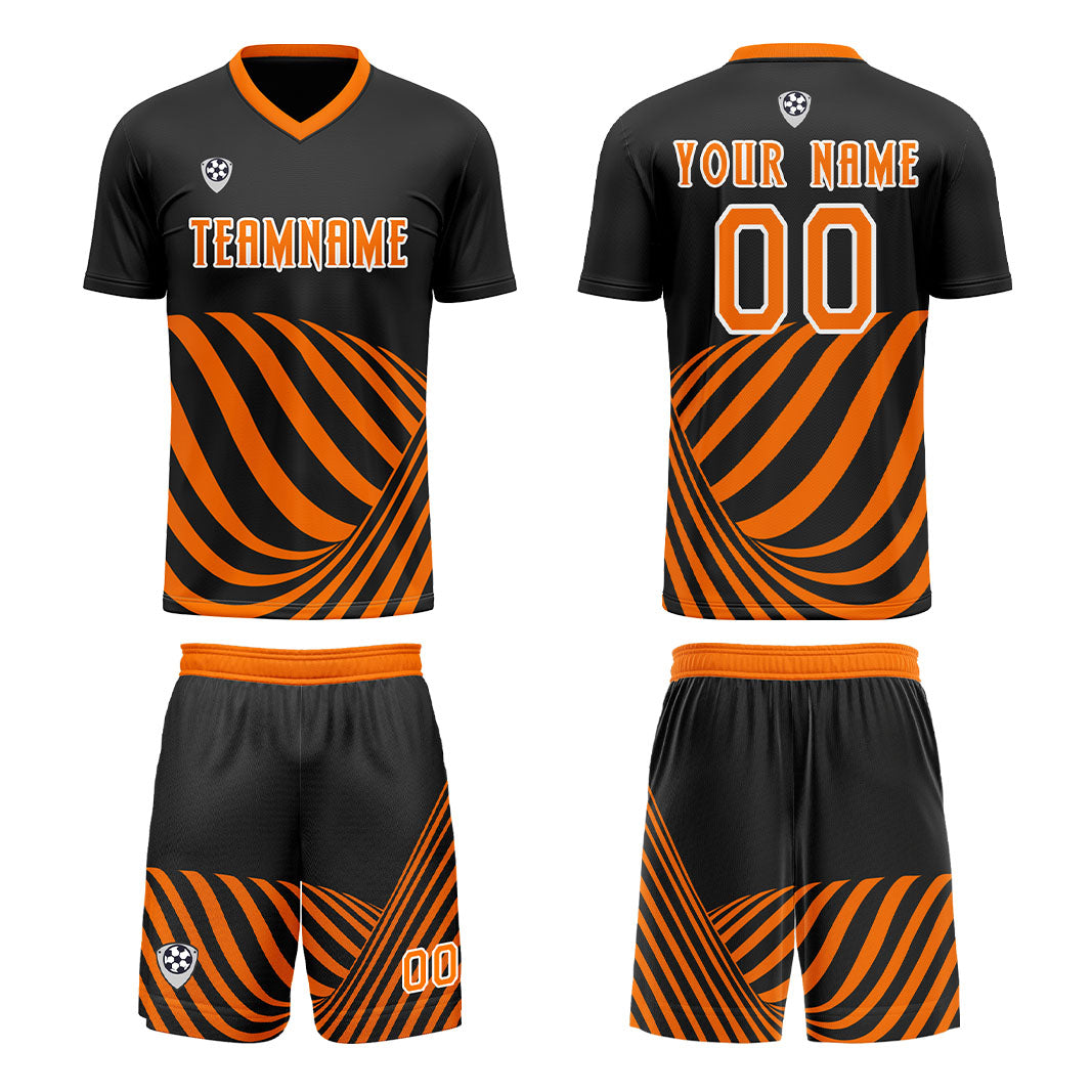 Custom Black Orange Uniform Jersey Kids Adults Personalized Set Jersey Shirt
