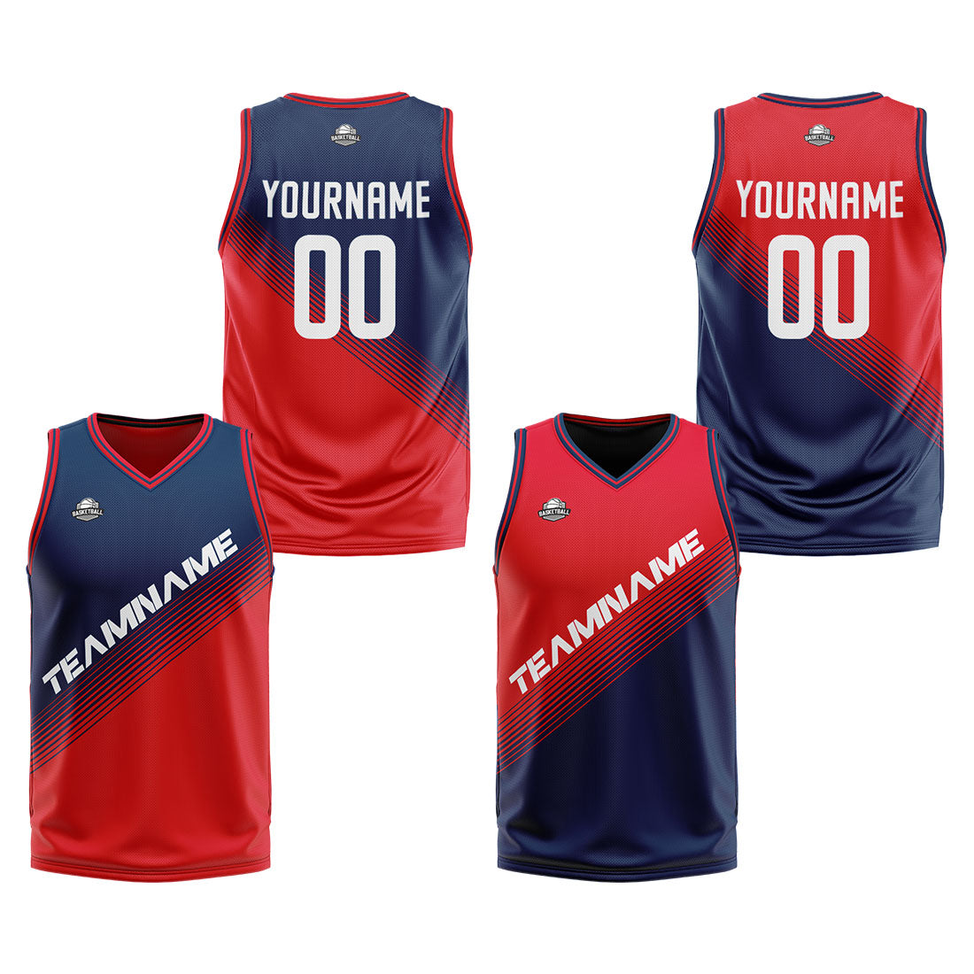 Custom Navy Red Reversible Basketball Suit for Adults and Kids Personalized Jersey
