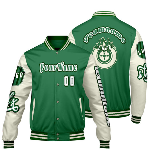 Custom Green White Letterman Varsity Jacket Personalized Embroidery Printing