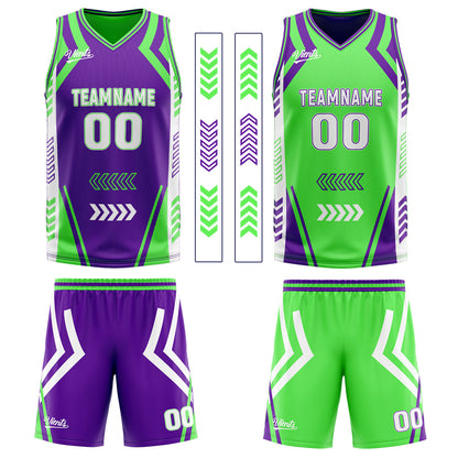 Custom Purple Green Reversible Basketball Suit for Adults and Kids Personalized Jersey