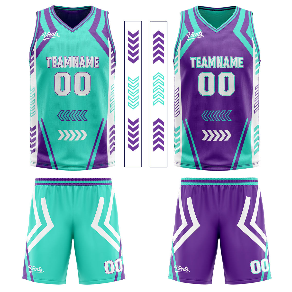 Custom Cyan Purple Reversible Basketball Suit for Adults and Kids Personalized Jersey