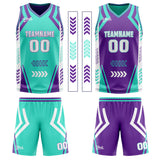 Custom Cyan Purple Reversible Basketball Suit for Adults and Kids Personalized Jersey