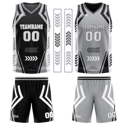 Custom Black Grey Reversible Basketball Suit for Adults and Kids Personalized Jersey