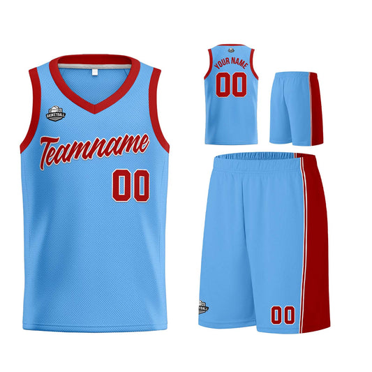 Custom Llight Blue Red Basketball Jersey for Men Women Adult Youth Stitched Name Number Logo