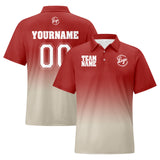 Custom Red Light Grey Football Gradient Polo Shirts  Add Your Unique Logo/Name/Number