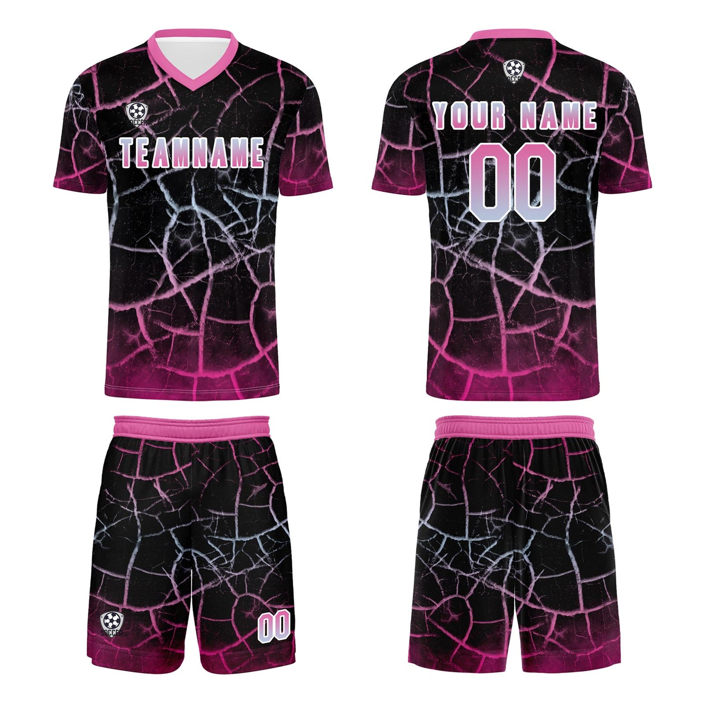 Custom Black Pink Soccer Uniform Jersey Kids Adults Personalized Set Jersey Shirt
