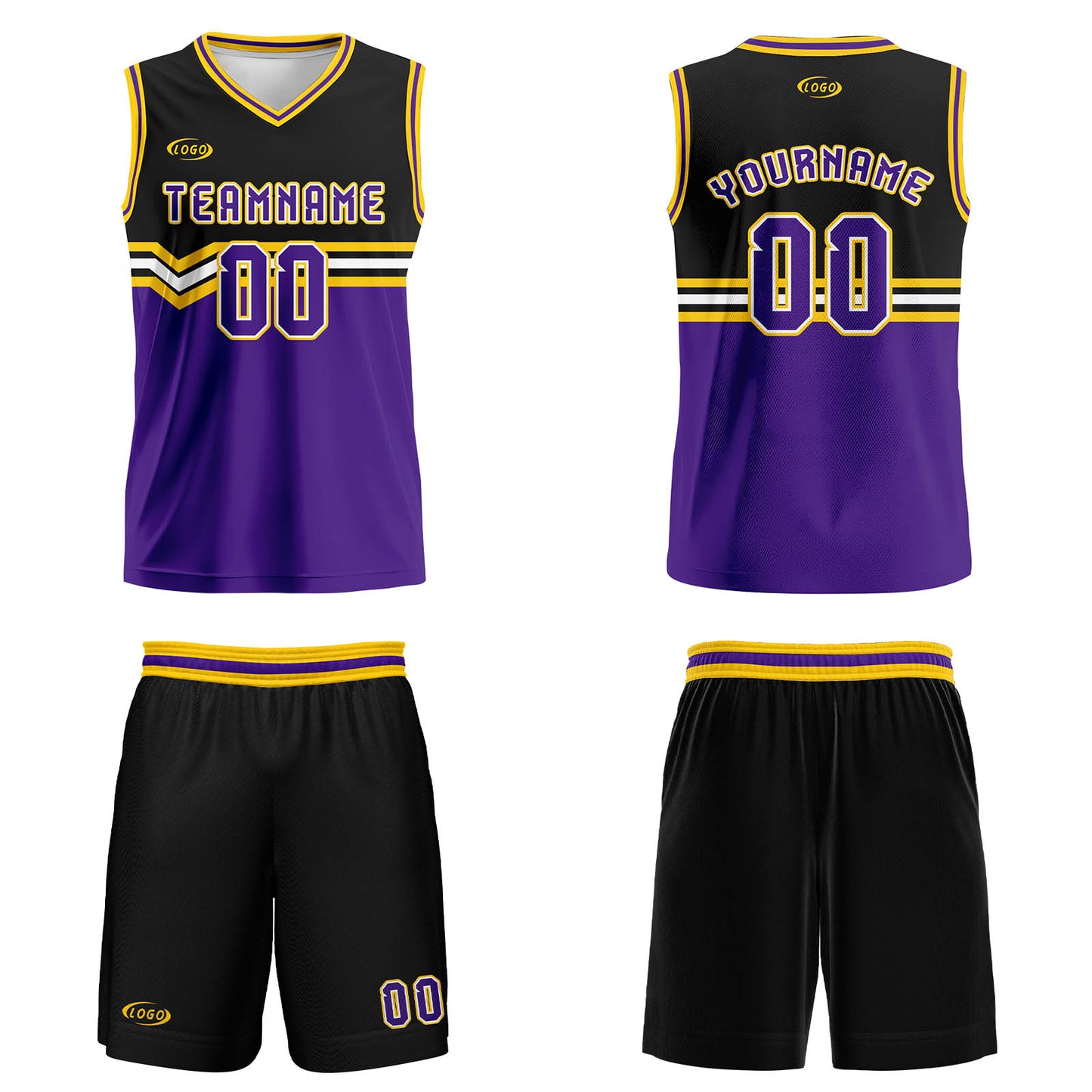Custom Black Purple Yellow White Basketball Jersey Uniform Suit Printed Your Logo Name Number