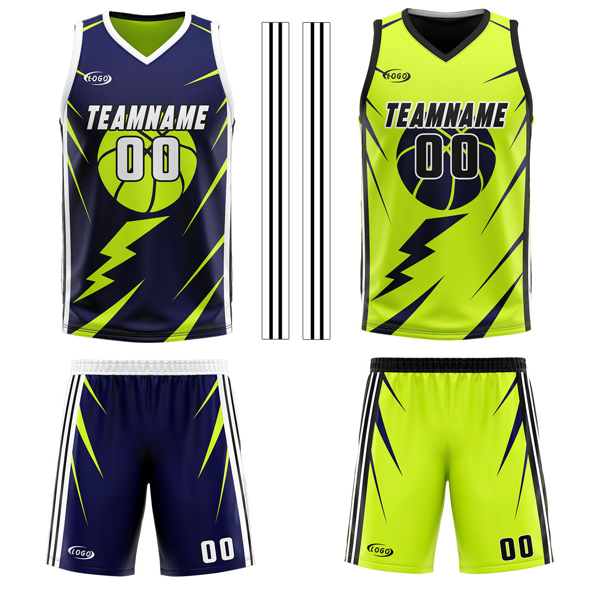 Custom Navy Light Green Reversible Basketball Suit for Adults and Kids Personalized Jersey