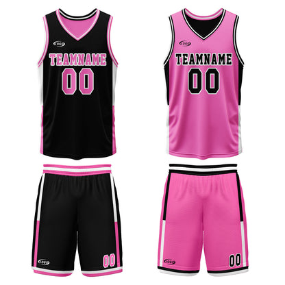 Custom Black Pink Reversible Basketball Suit for Adults and Kids Personalized Jersey