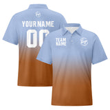 Custom Light Blue Brown Football Gradient Polo Shirts  Add Your Unique Logo/Name/Number