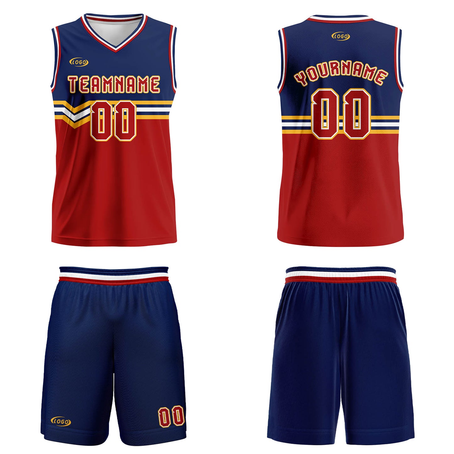 Custom Blue Red Gold White Basketball Jersey Uniform Suit Printed Your Logo Name Number