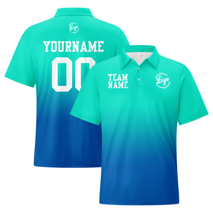 Custom Cyan Blue Football Gradient Polo Shirts  Add Your Unique Logo/Name/Number