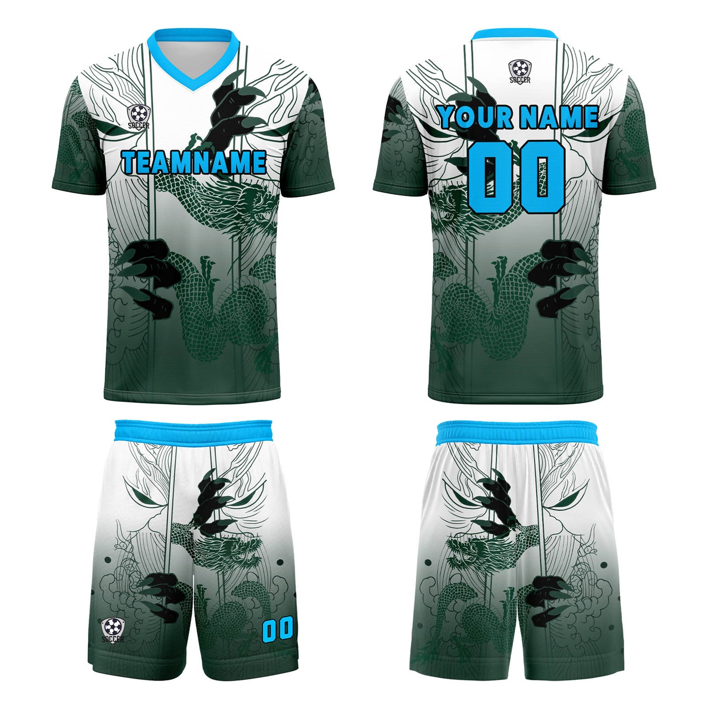 Custom Green Blue Uniform Jersey Kids Adults Personalized Set Jersey Shirt