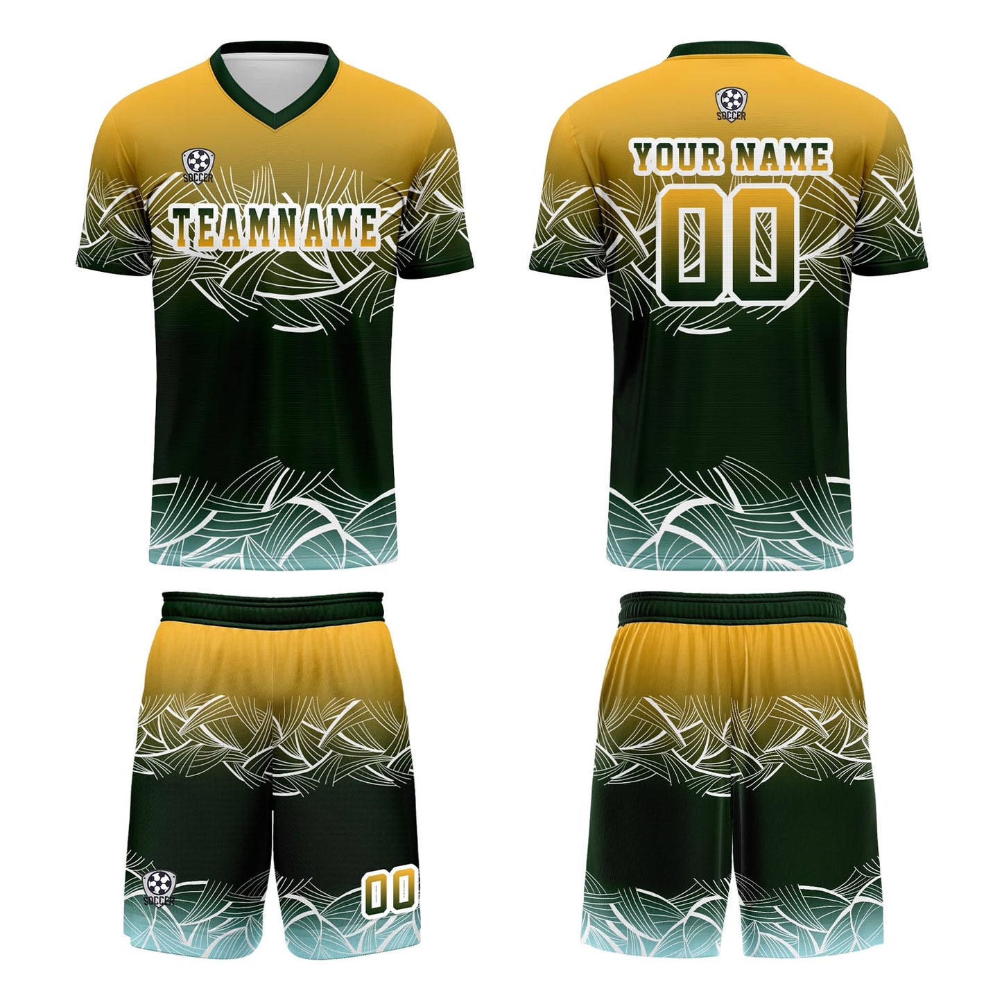 Custom Yellow Green Soccer Uniform Jersey Kids Adults Personalized Set Jersey Shirt