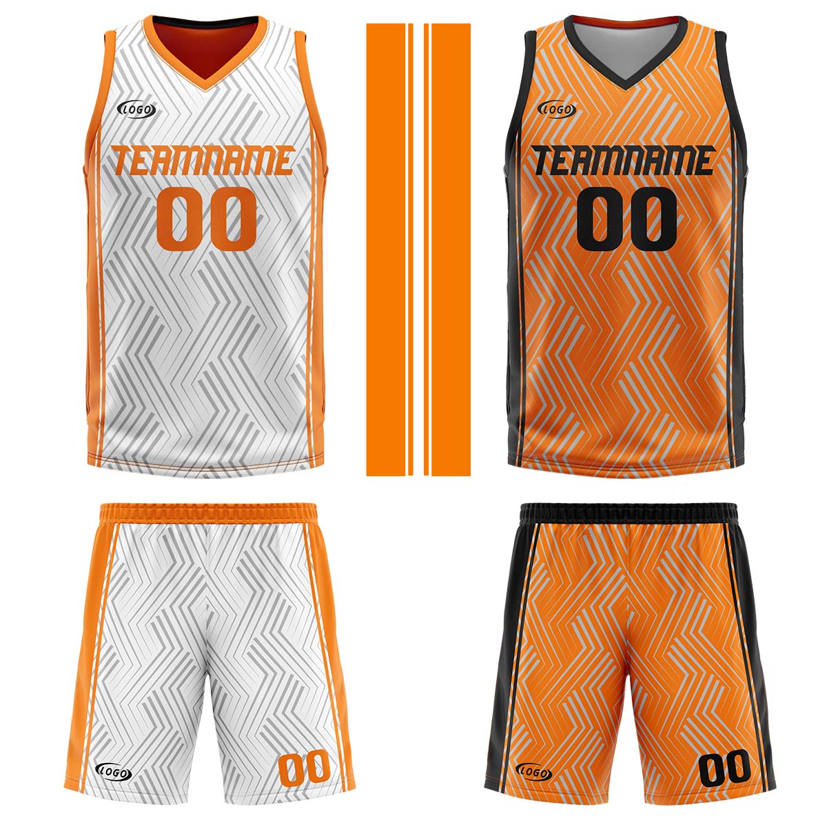 Custom White Orange Reversible Basketball Suit for Adults and Kids Personalized Jersey