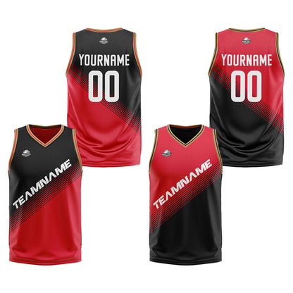 Custom Black Red Reversible Basketball Suit for Adults and Kids Personalized Jersey