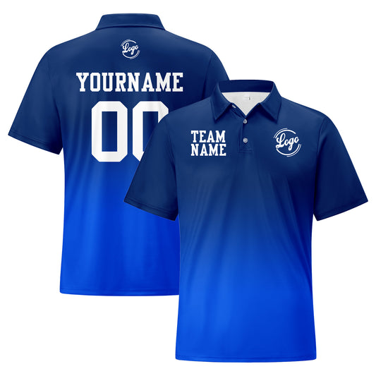 Custom Navy Blue Football Gradient Polo Shirts  Add Your Unique Logo/Name/Number