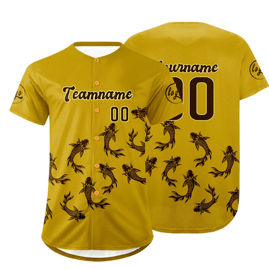 Custom Yellow Brown Baseball Jersey Personalized Gradient Team Uniforms Shirt with Name Number