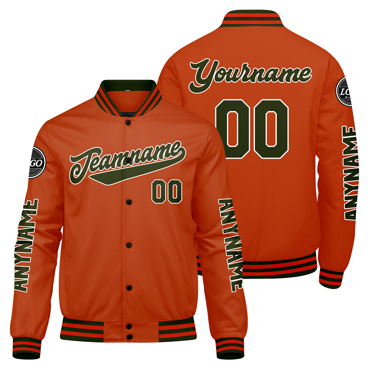Custom Olive Green Orange Varsity Jackets for Men Women Youth Personalized Letterman Jackets