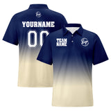 Custom Navy Cream Football Gradient Polo Shirts  Add Your Unique Logo/Name/Number