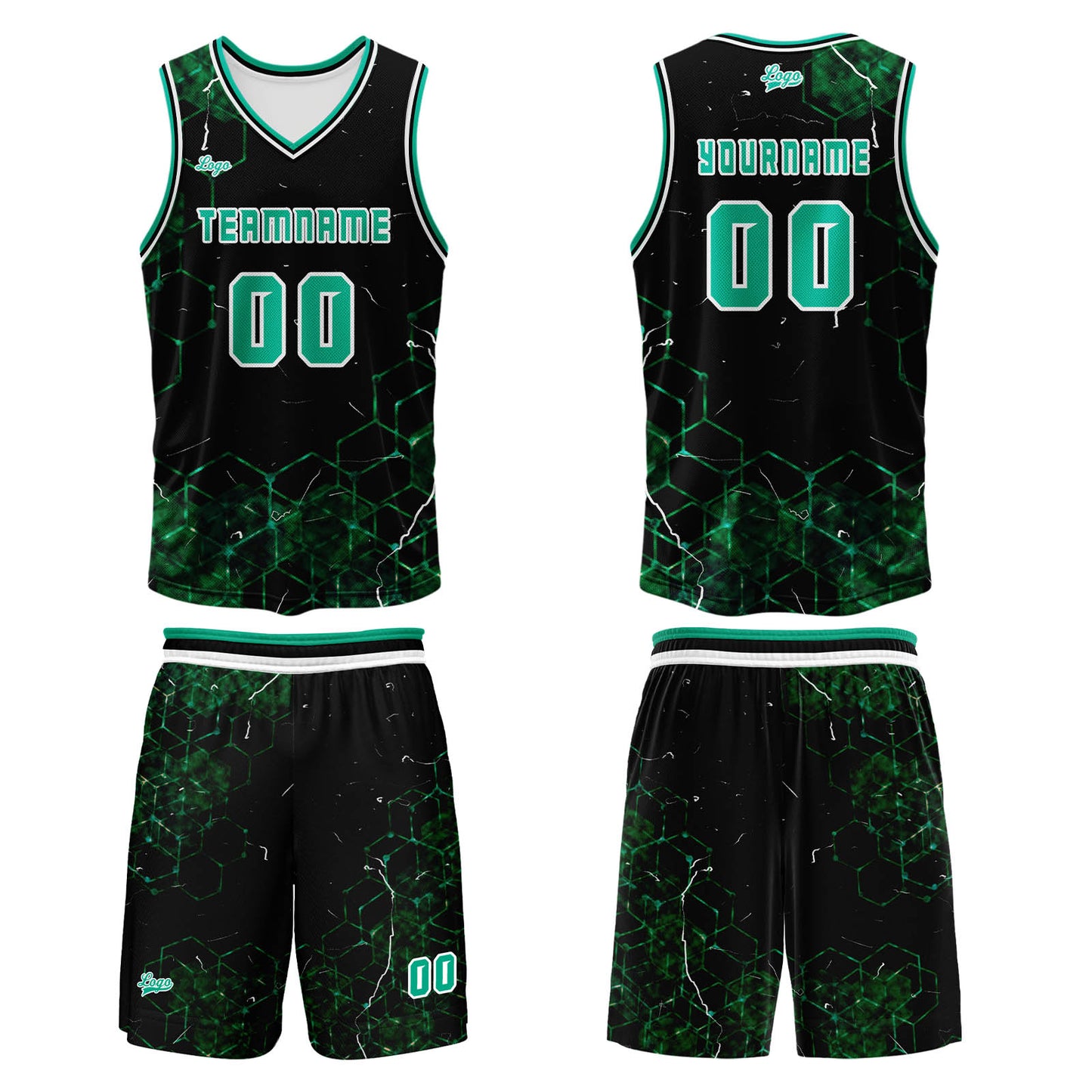 Custom Green Basketball Jersey Uniform Suit Printed Your Logo Name Number