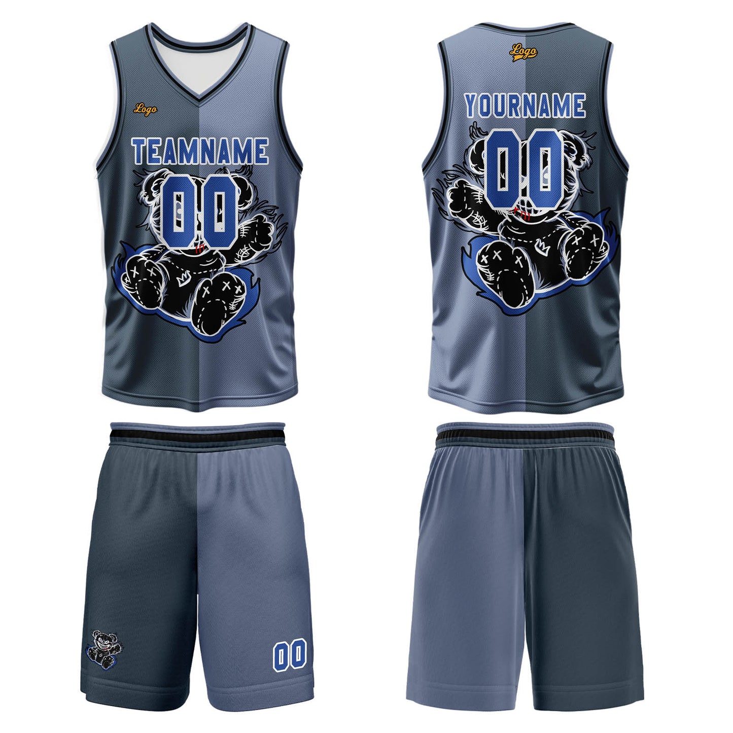 Custom Gray Blue Basketball Jersey Uniform Suit Printed Your Logo Name Number