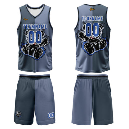 Custom Gray Blue Basketball Jersey Uniform Suit Printed Your Logo Name Number