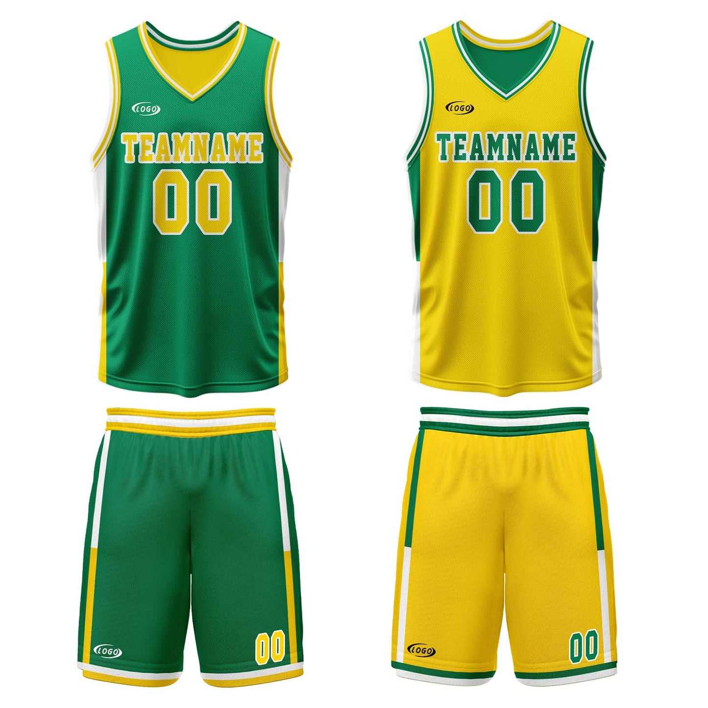 Custom Green Yellow Reversible Basketball Suit for Adults and Kids Personalized Jersey