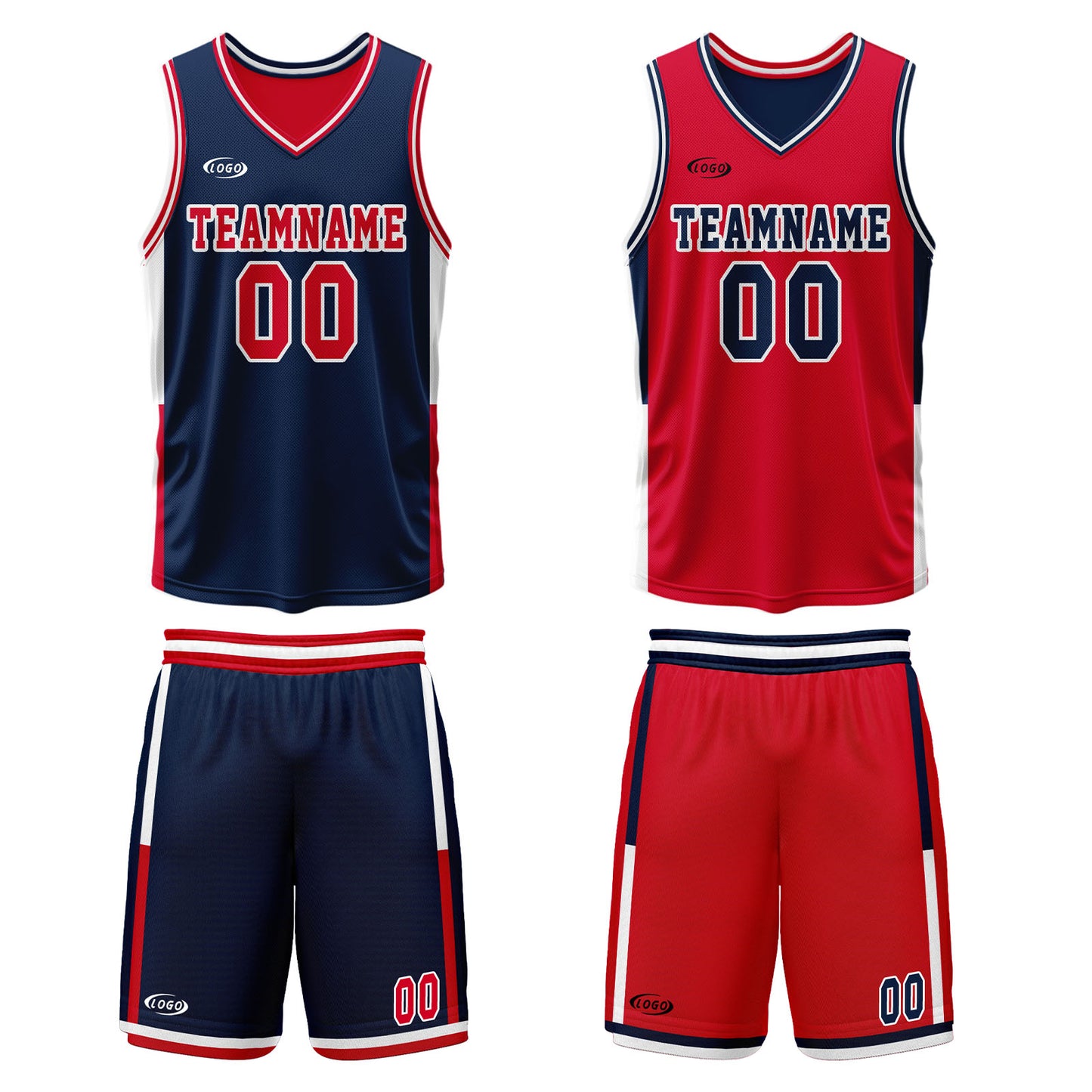 Custom Navy Red Reversible Basketball Suit for Adults and Kids Personalized Jersey