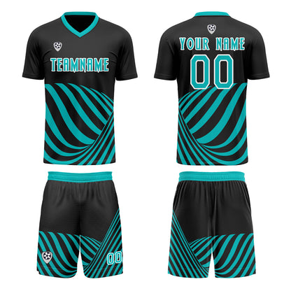 Custom Black Teal Uniform Jersey Kids Adults Personalized Set Jersey Shirt