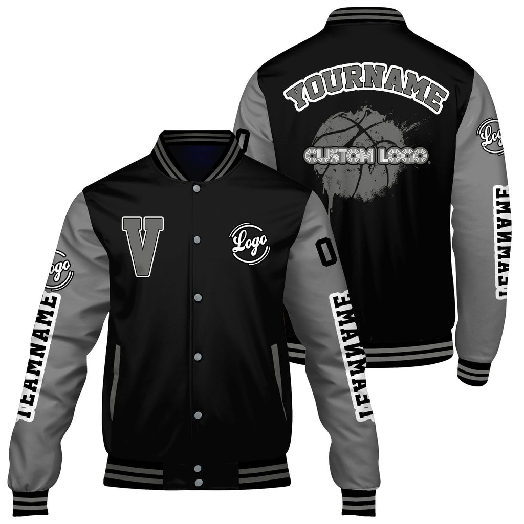 Custom Black Dull Grey Varsity Jackets for Men Women Youth Personalized Letterman Jackets